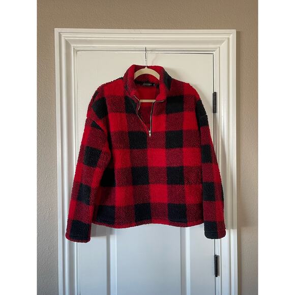MEROKEETY Women's Plaid Sherpa Fleece Zip Pullover Jacket Medium - Picture 6 of 8